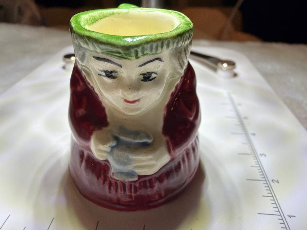 Vintage Miniature Toby Jug Woman Character Creamer Pitcher Hand Painted Ceramic